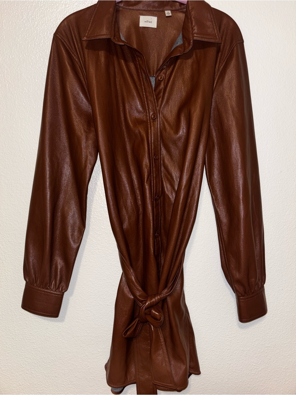 Aritzia Wilfred Vegan Leather Caroline Dress in Cognac - Picture 4 of 8